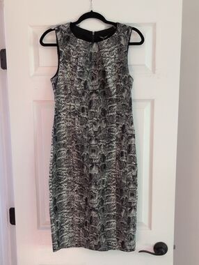 NWT Kobi Halperin Black and Off-white Snake-Print Midi Sheath Dress